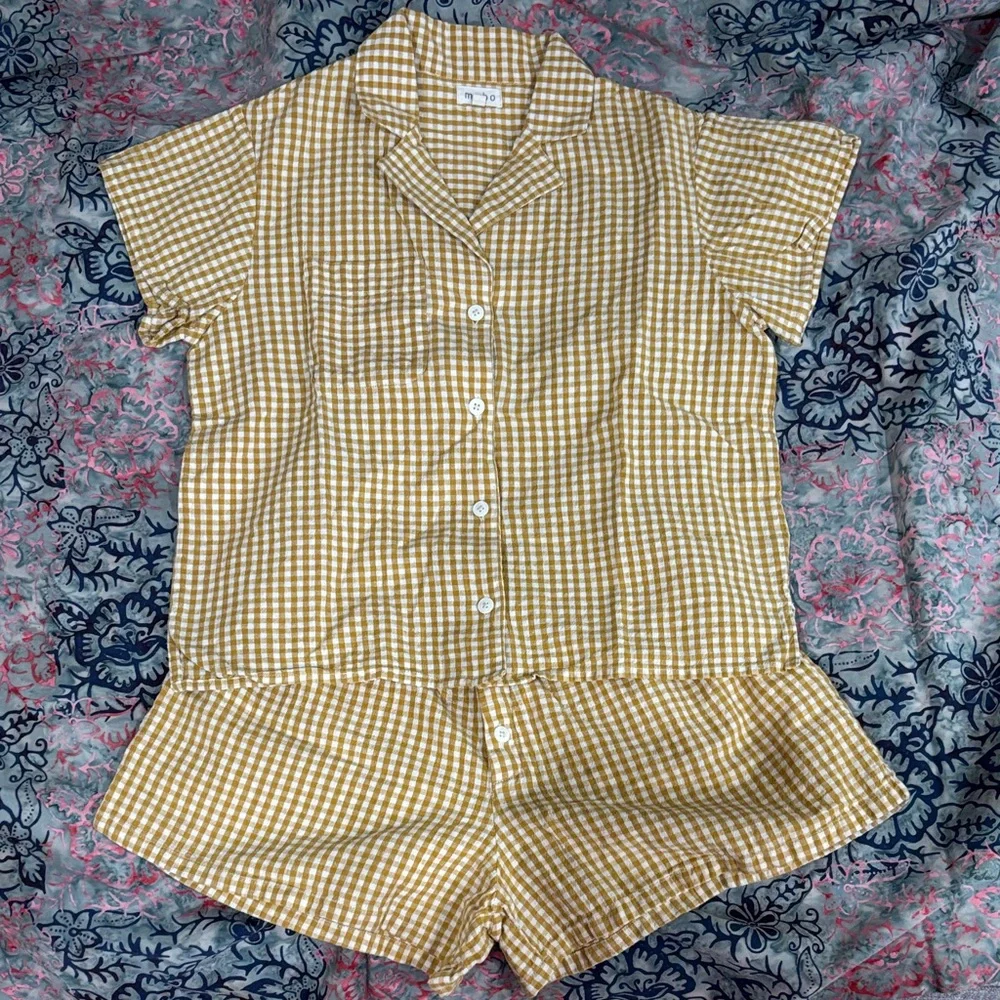 Yellow Gingham Women's Sleepwear Set - Picture 1 of 5